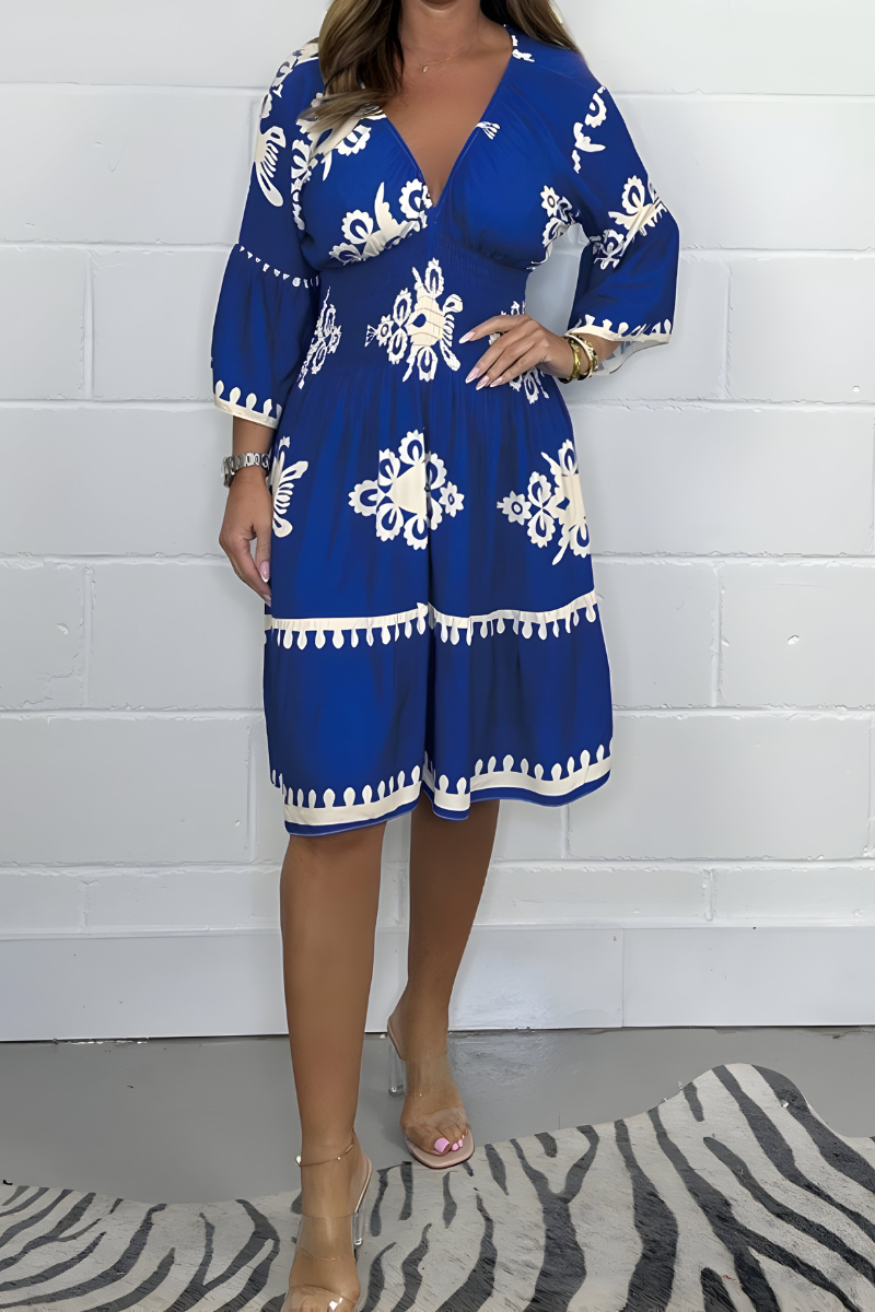 LUCA | Korte Boho Bloemenjurk met Flatterende Snit voor Elegante Vakantie- of Evenementlook