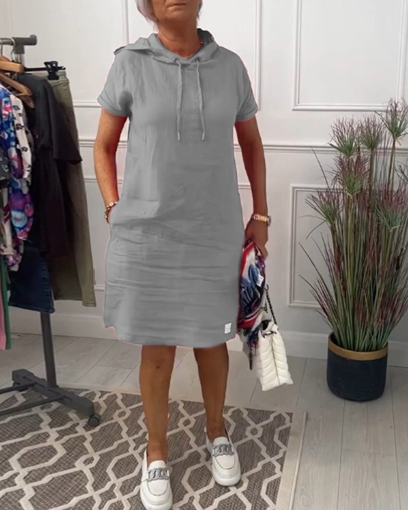 FARA | Casual Jurk met Kap en Korte Mouwen Perfect voor de Zomer