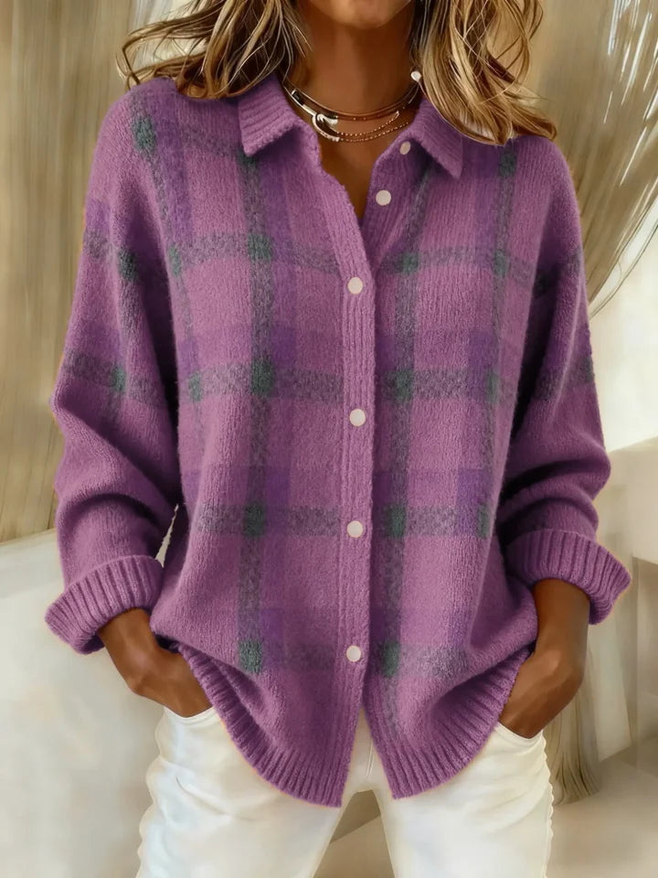 ANNETTA| Retro Geruit Casual Trui met Contrast