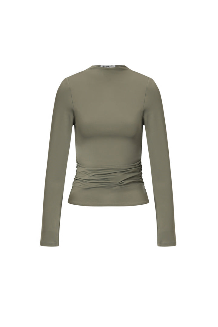 Gebreide Nylon Vrouwen Lange Mouw Top Basis Solide Kleur