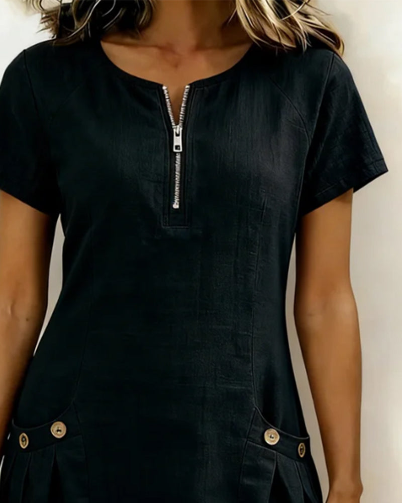 MEREL | Half-zip midi-jurk met zakken