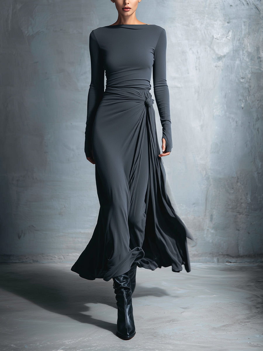 AMKE™ | Maxi Jurk met Tailleaccent en Vloeiende Elegantie voor Tijdloze Avonden