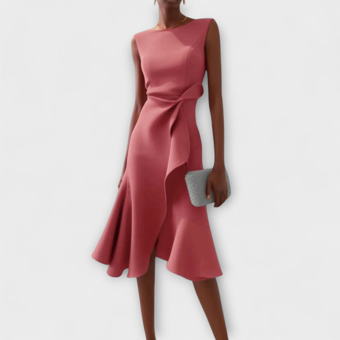 GABI – Asymmetrische Midi Jurk met Drapage
