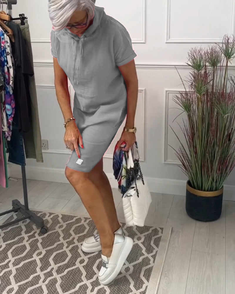 FARA | Casual Jurk met Kap en Korte Mouwen Perfect voor de Zomer