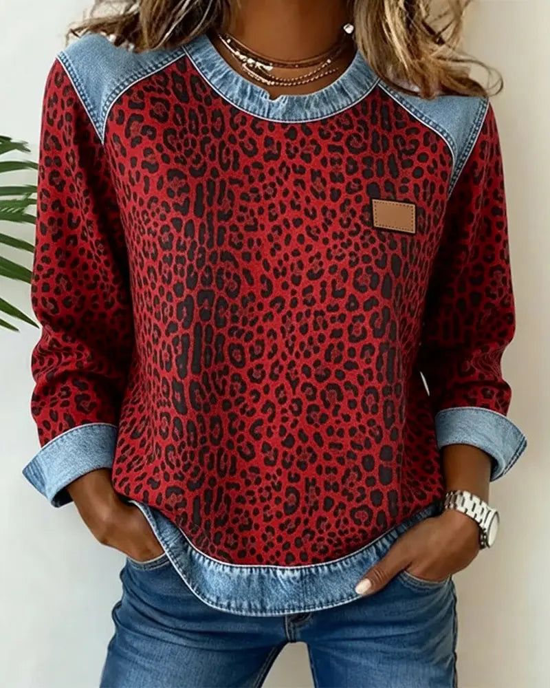 SONIA | Leopard Patchwork Trui met Flatterende Pasvorm en Dagelijks Comfort