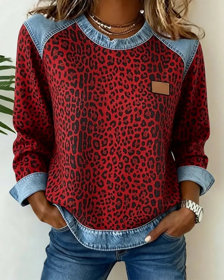 SONIA | Leopard Patchwork Trui met Flatterende Pasvorm en Dagelijks Comfort