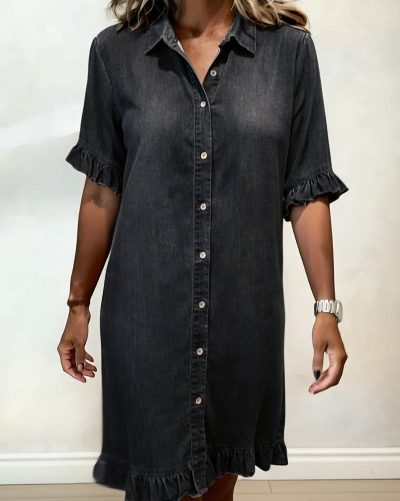 FIORA® | Comfortabel en stijlvolle denim jurk met Flatterende Rimpeling