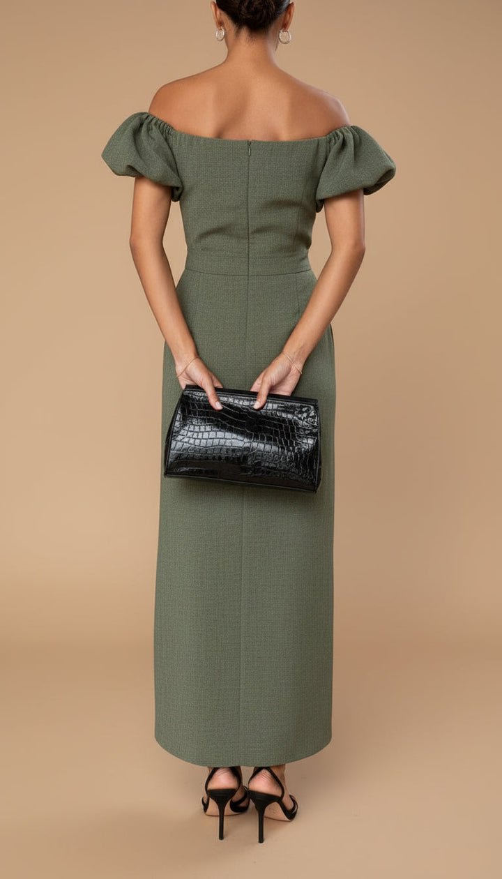 ANNEKE | Elegante Midi Jurk met Geaccentueerde Taille en Tijdloze Avondstijl