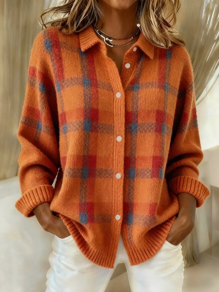 ANNETTA| Retro Geruit Casual Trui met Contrast