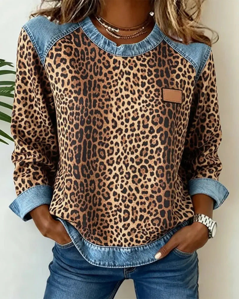 SONIA | Leopard Patchwork Trui met Flatterende Pasvorm en Dagelijks Comfort