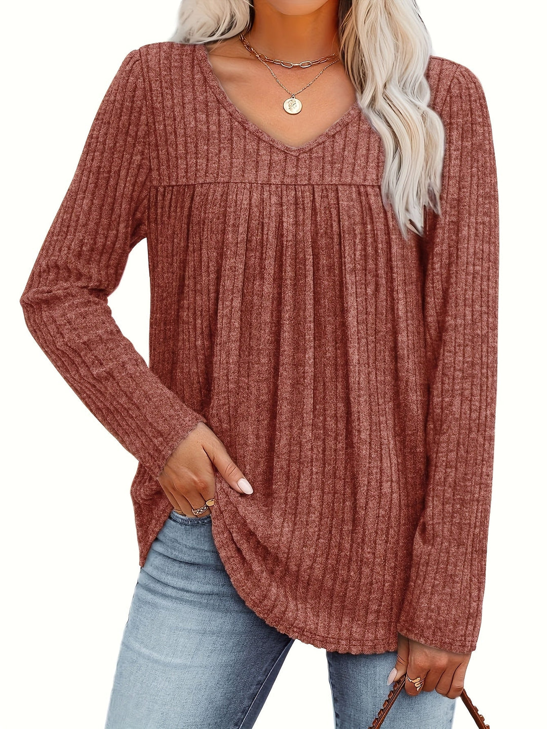 LILA | Elegante V-Hals Blouse met Flatterende Plooidetails