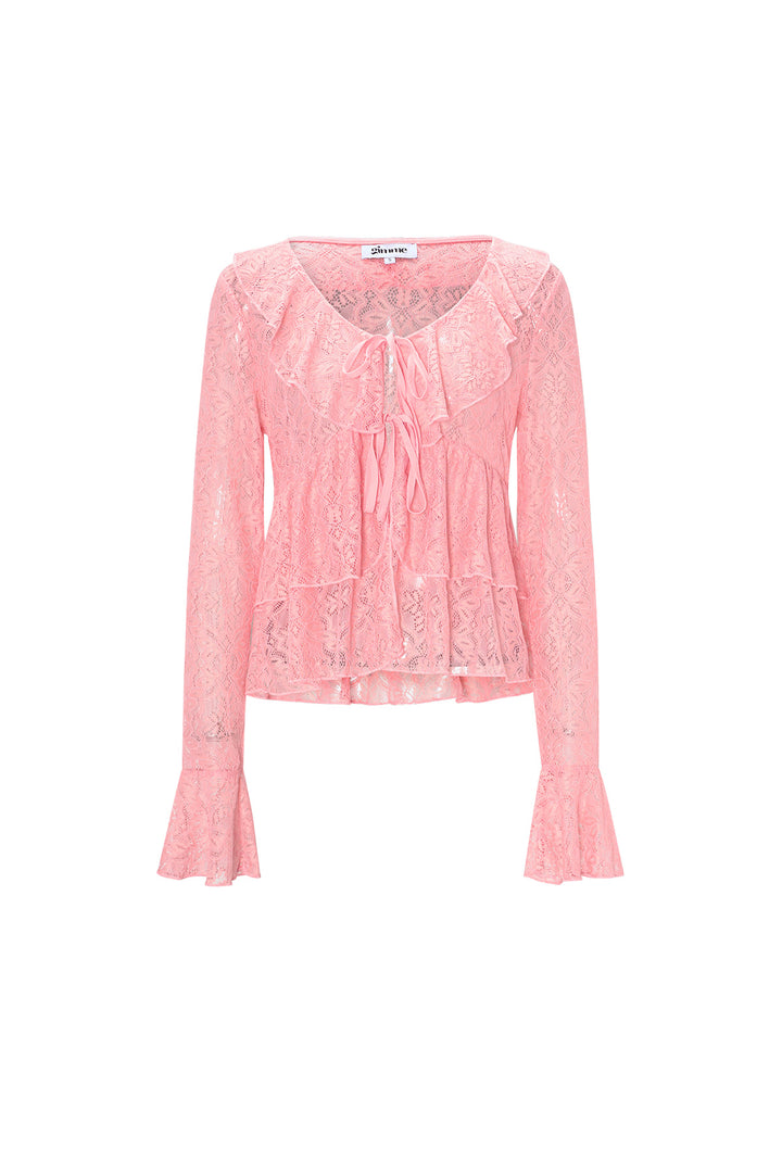 Geweven kant Dames Lange Mouwen Top Elegante Ruches