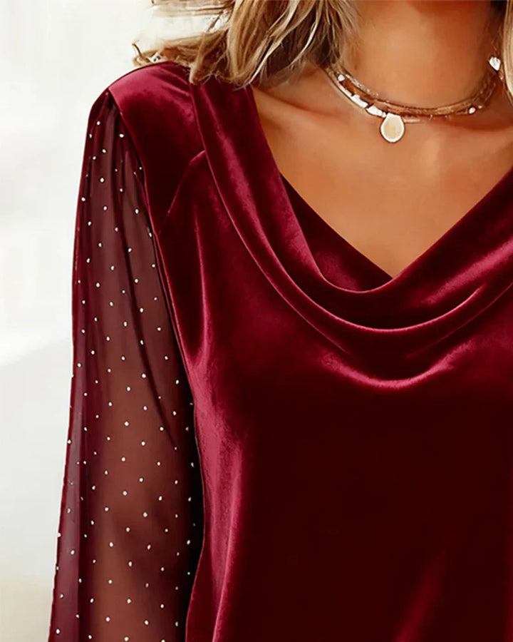 LORENA - Blouse met gedrapeerde kraag en semi-transparante panelen