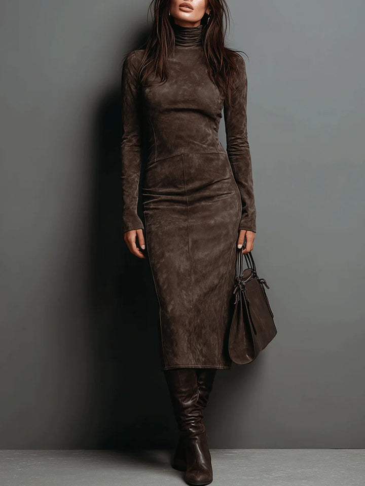 LORETTE | Lange midi jurk bruin