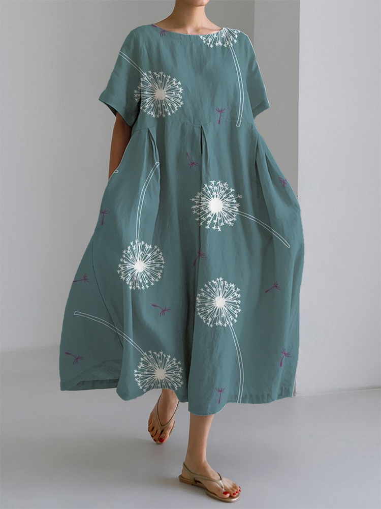 SARA | Maxi Zomerjurk met Totaal Comfort en Dandelion Print voor Momenten van Vrijheid