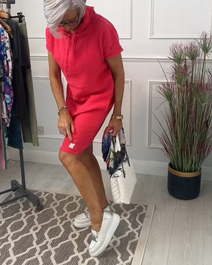 FARA | Casual Jurk met Kap en Korte Mouwen Perfect voor de Zomer