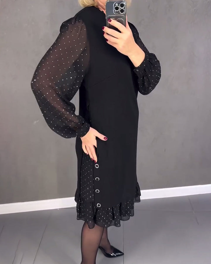 TINA | Elegante Jurk met Transparante Mouwen en Flatterende Snit voor Herfstgelegenheden