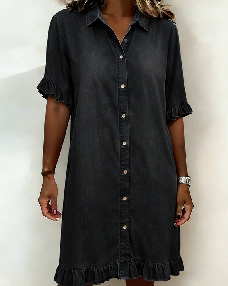 FIORA® | Comfortabel en stijlvolle denim jurk met Flatterende Rimpeling