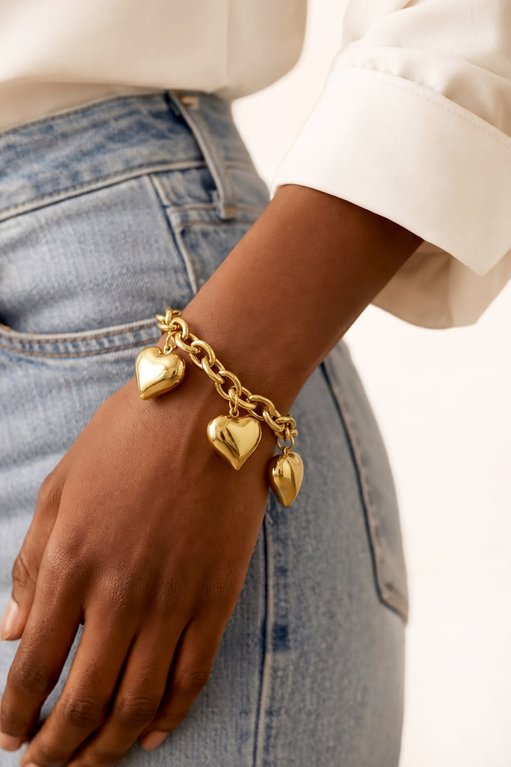 Chunky schakelarmband met grote harten