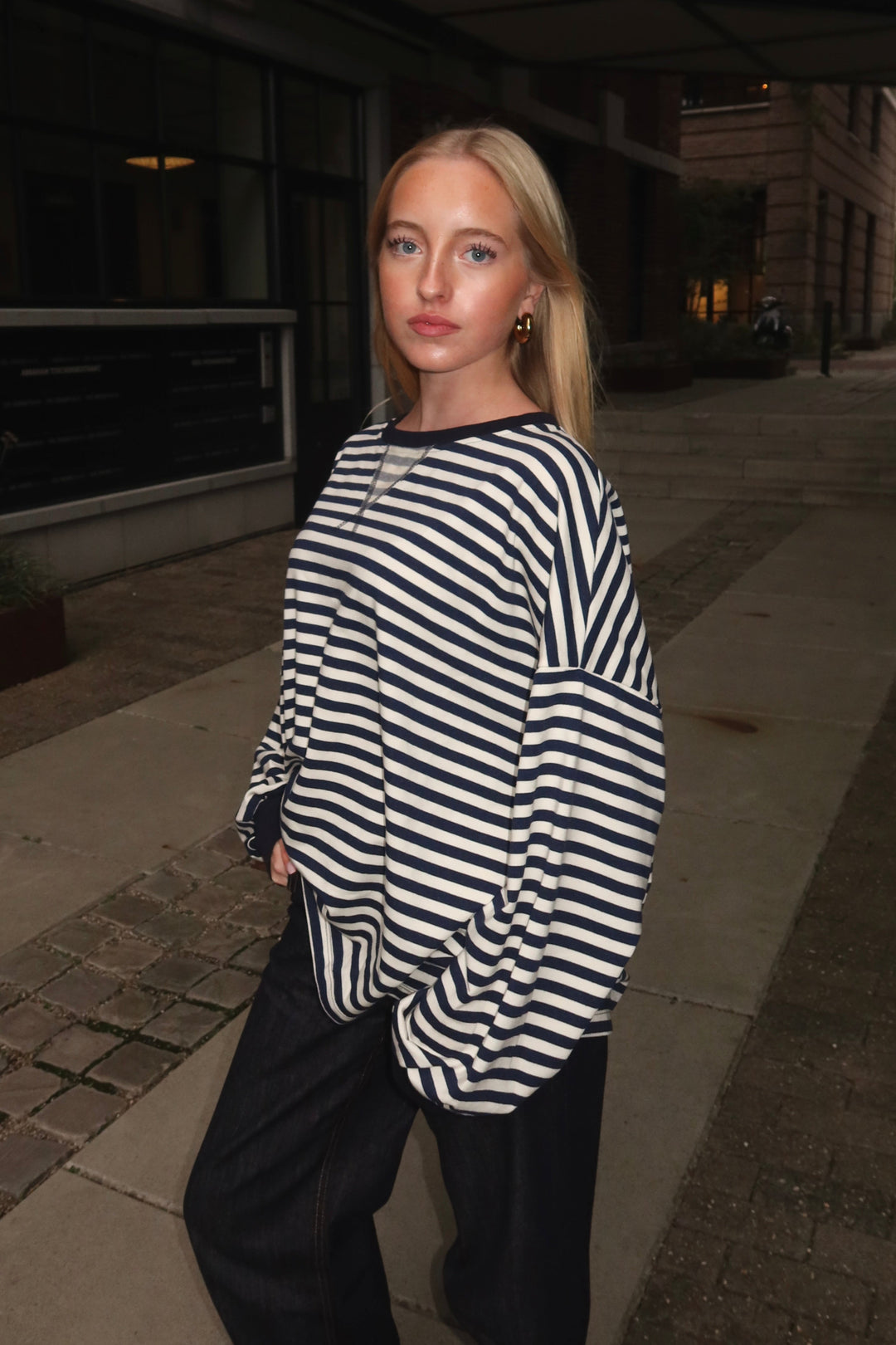 Lore t-shirt long sleeve striped - navy/wit