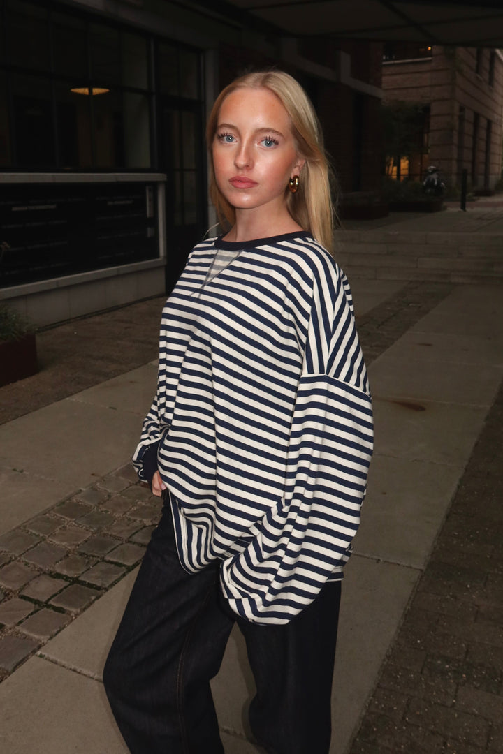 Lore t-shirt long sleeve striped - navy/wit