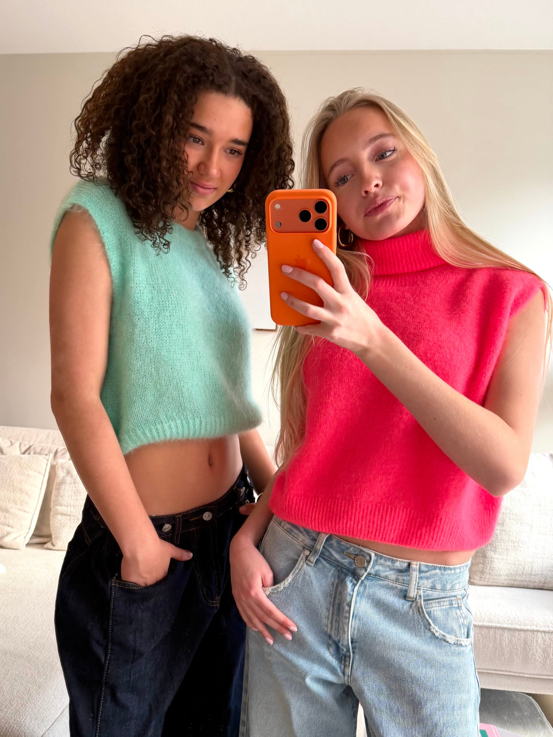 Cozy high knit - koraal