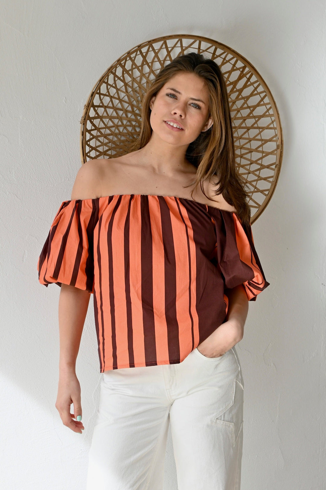 Fiore blouse striped - bruin/oranje
