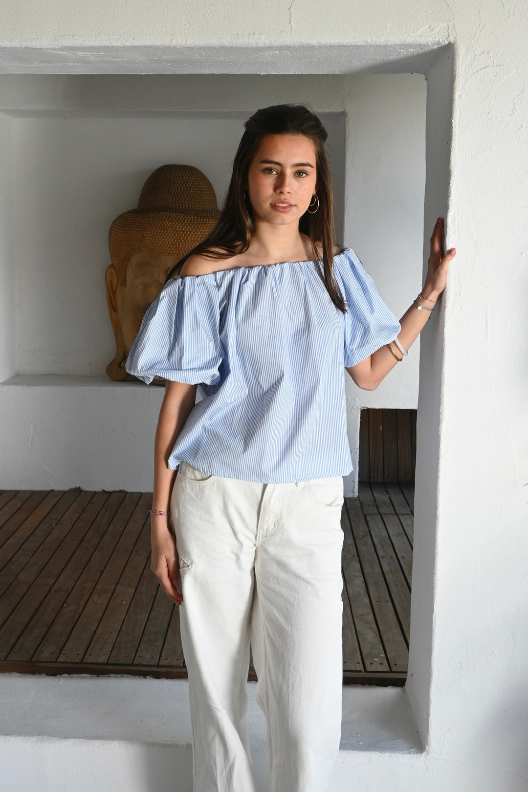 Fiore blouse striped - blauw/wit