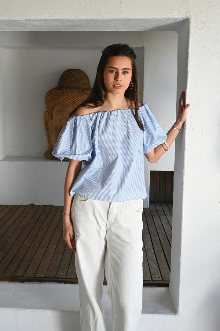 Fiore blouse striped - blauw/wit