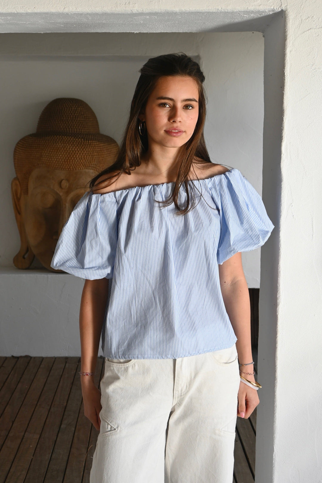 Fiore blouse striped - blauw/wit