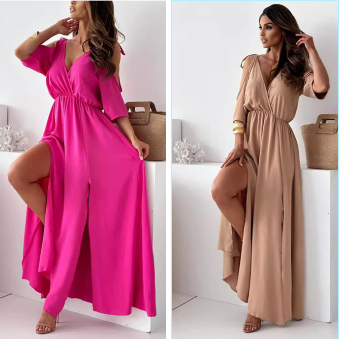 MEREL | Elegante Jurk met Zijsplit en V-hals voor een Flatterende en Vrouwelijke Stijl