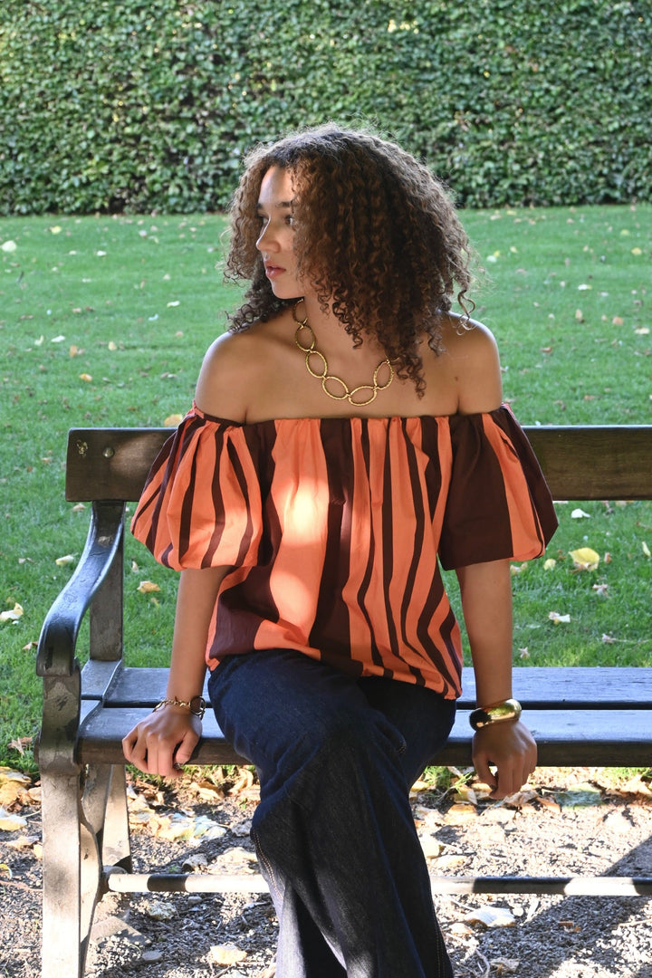 Fiore blouse striped - bruin/oranje