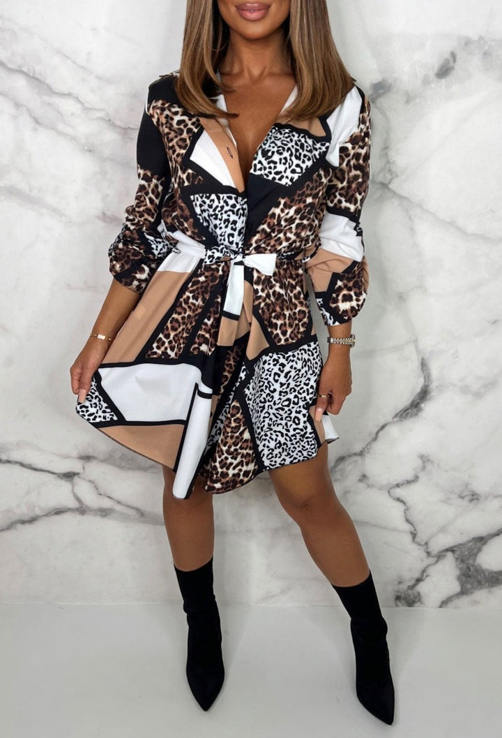 NINA | Elegante Overhemdjurk met Dierenprint