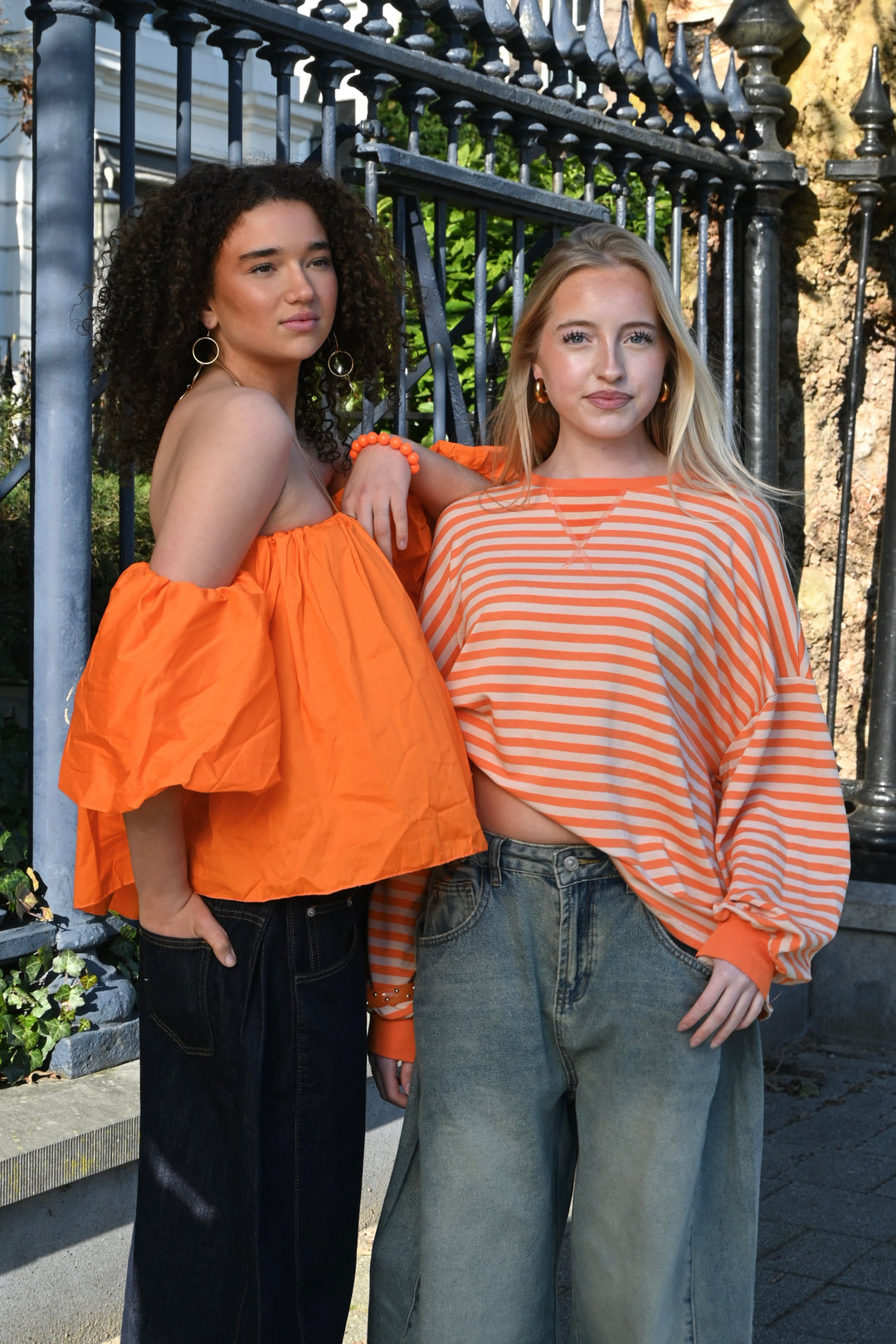 Lore t-shirt long sleeve striped - oranje