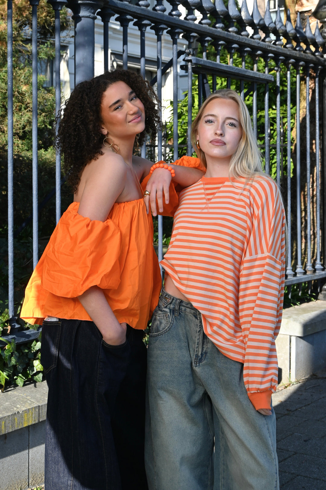 Lore t-shirt long sleeve striped - oranje