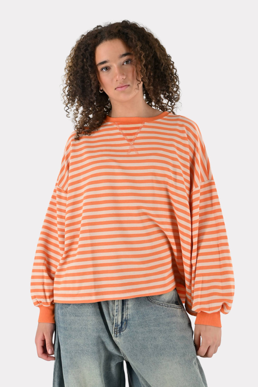 Lore t-shirt long sleeve striped - oranje