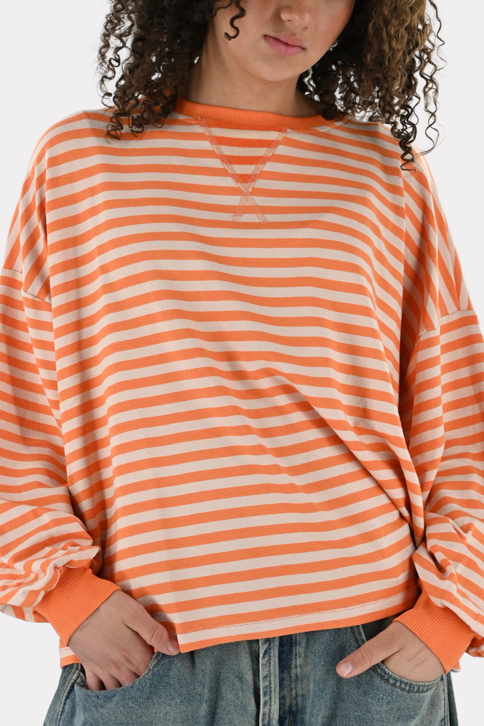 Lore t-shirt long sleeve striped - oranje