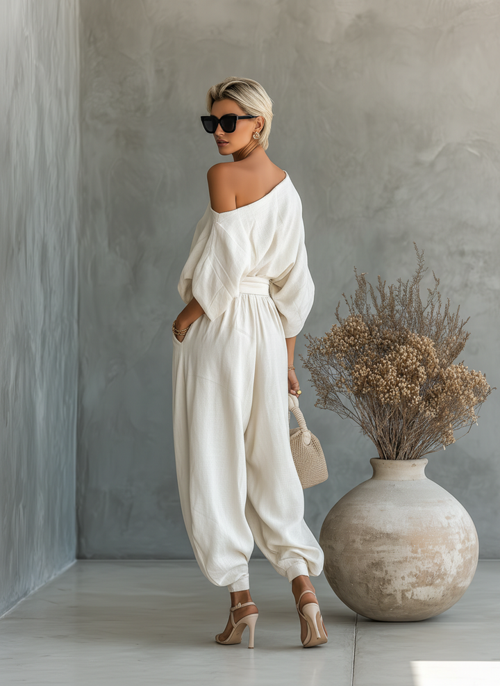 Lisa™ | Zachte Off-Shoulder Top en Tapered Broek Set