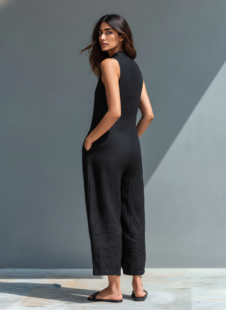 Nova™ | Mouwloze Linnen Jumpsuit met Knopen