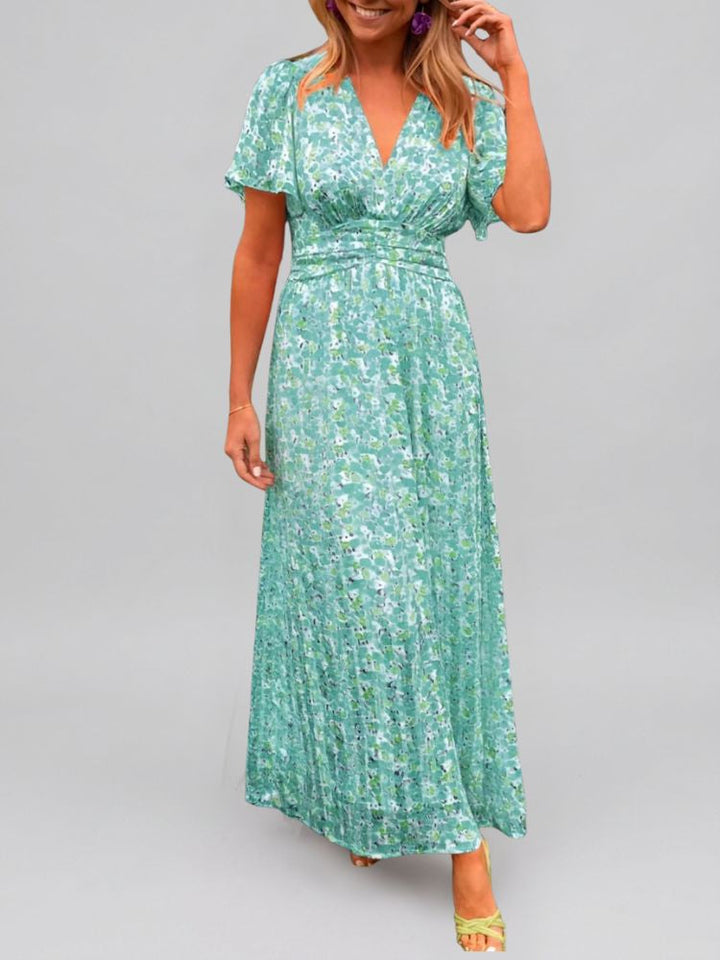 Maxi Zomerjurk met Bloemenprint en Korte Wijde Mouwen