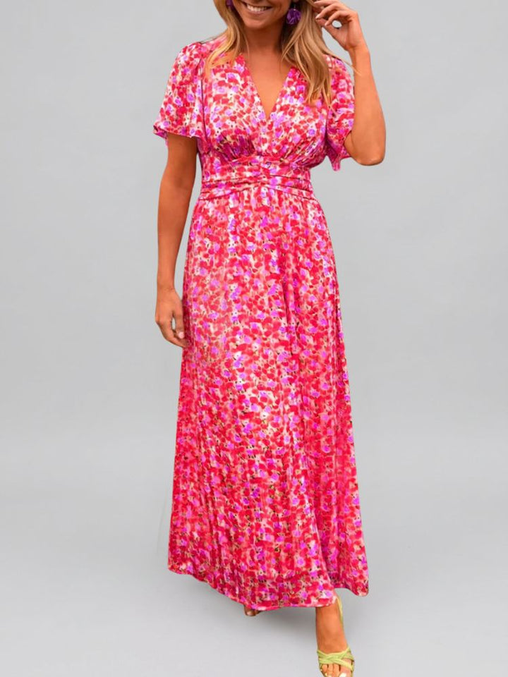 Maxi Zomerjurk met Bloemenprint en Korte Wijde Mouwen