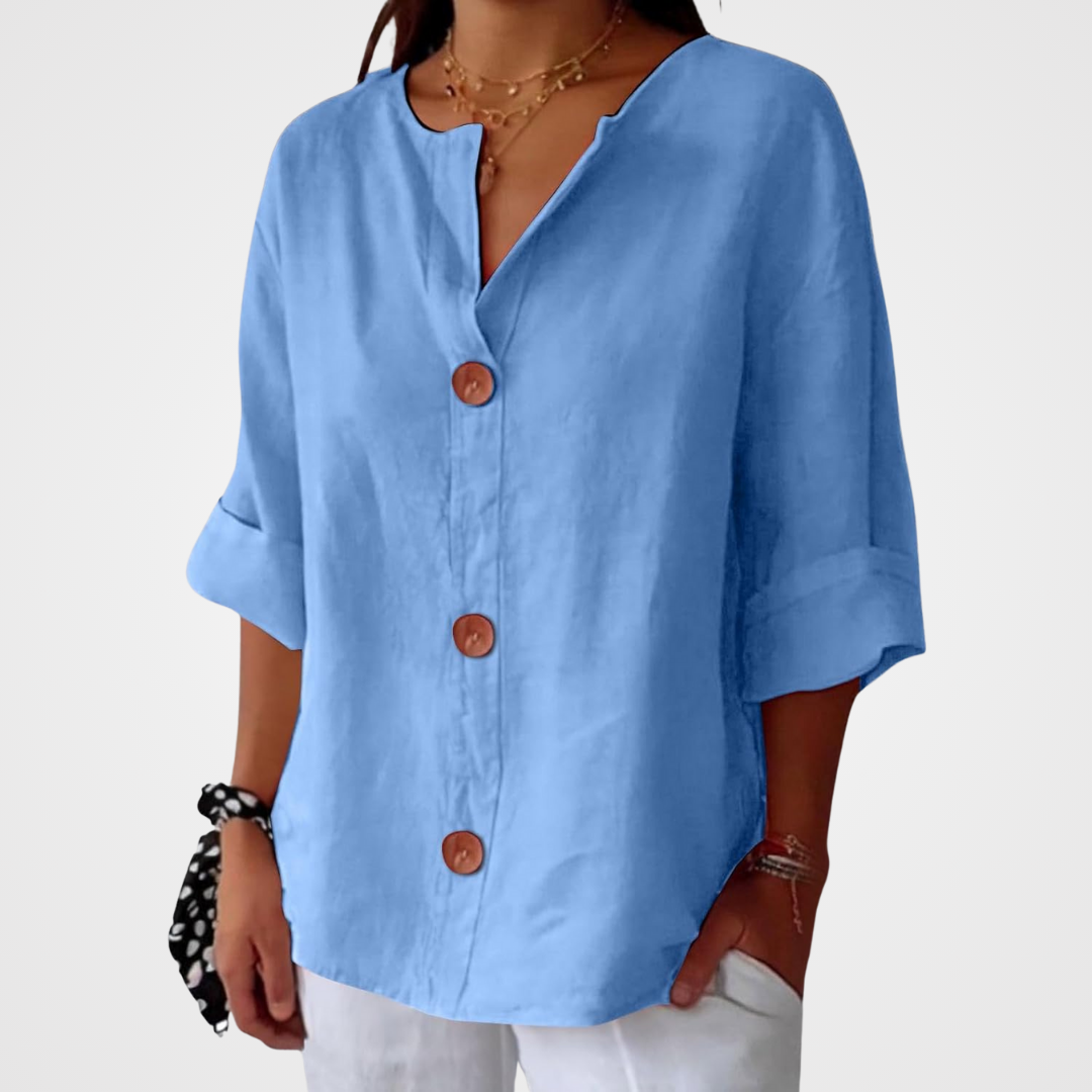 JUNA | Luchtige Linnen Zomerblouse – Elegant & Ademend met Relaxte Pasvorm