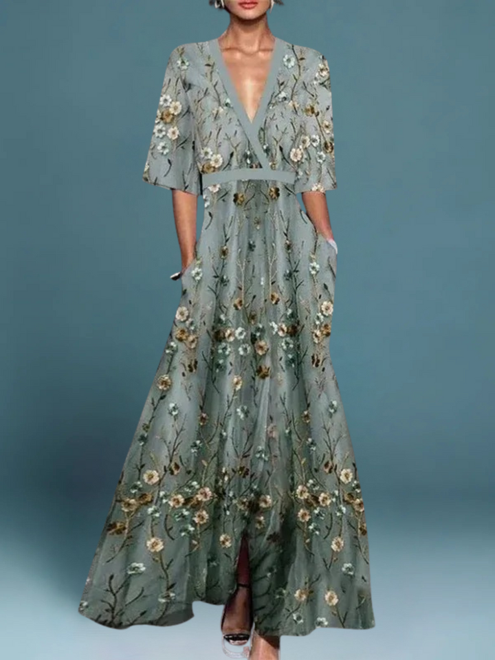 LARA | Lange Bloemenjurk Chic en Verfijnd