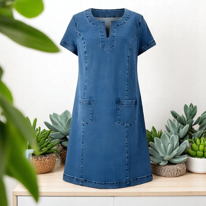 LOTTE | Zachte Denim Jurk met Voorzakken