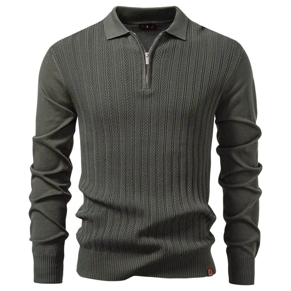 FINN | LUXE STRUCTUUR POLO MET RITS VOOR HEREN