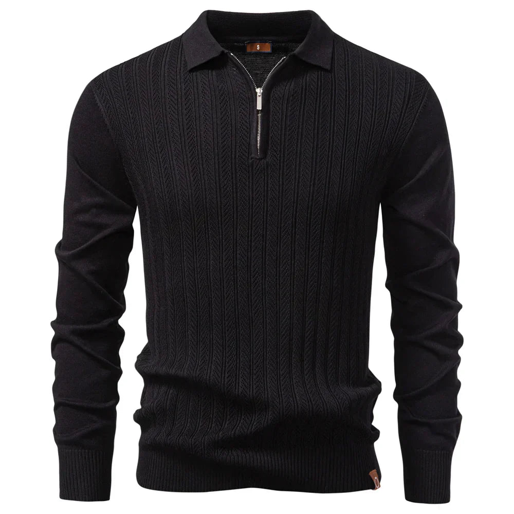 FINN | LUXE STRUCTUUR POLO MET RITS VOOR HEREN