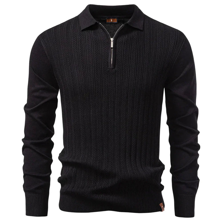 FINN | LUXE STRUCTUUR POLO MET RITS VOOR HEREN