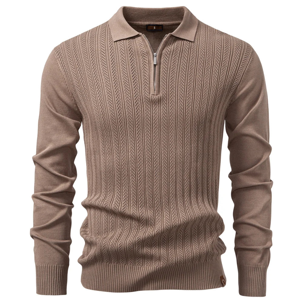 FINN | LUXE STRUCTUUR POLO MET RITS VOOR HEREN