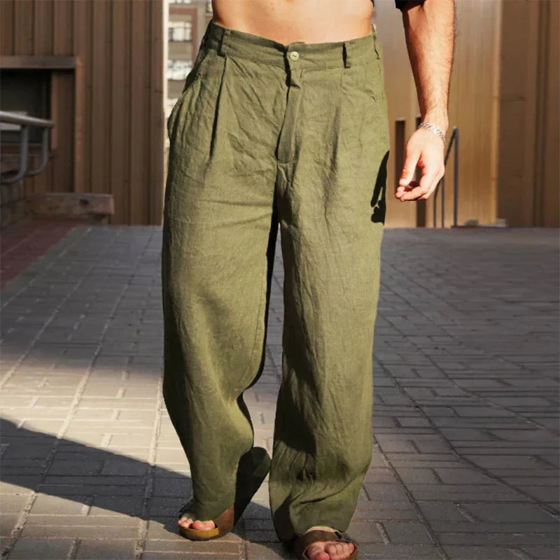 HUGO | LINEN BROEK MET WIDE LEGS