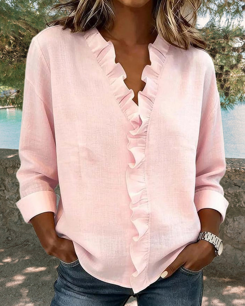 VERA™ | Verfijnde V-hals Blouse met delicate details